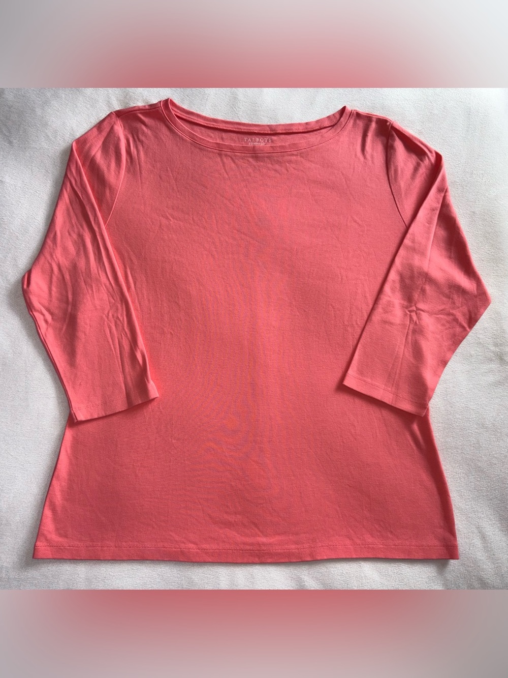 Talbots Pima Cotton Bateau Neck 3/4 Sleeve Top in Coral